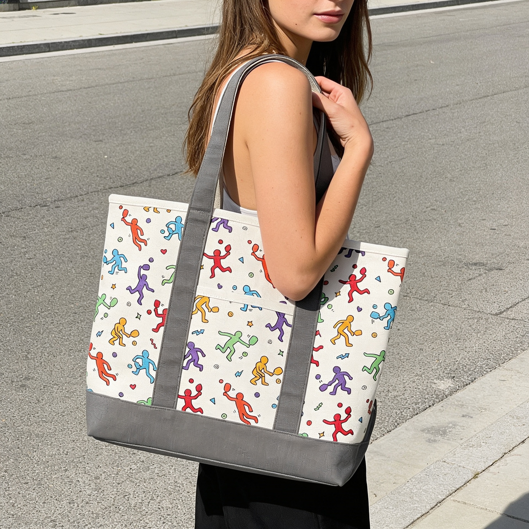 Color Pop Pickleball Canvas Tote Bag – Retro Sports Graphic Carryall