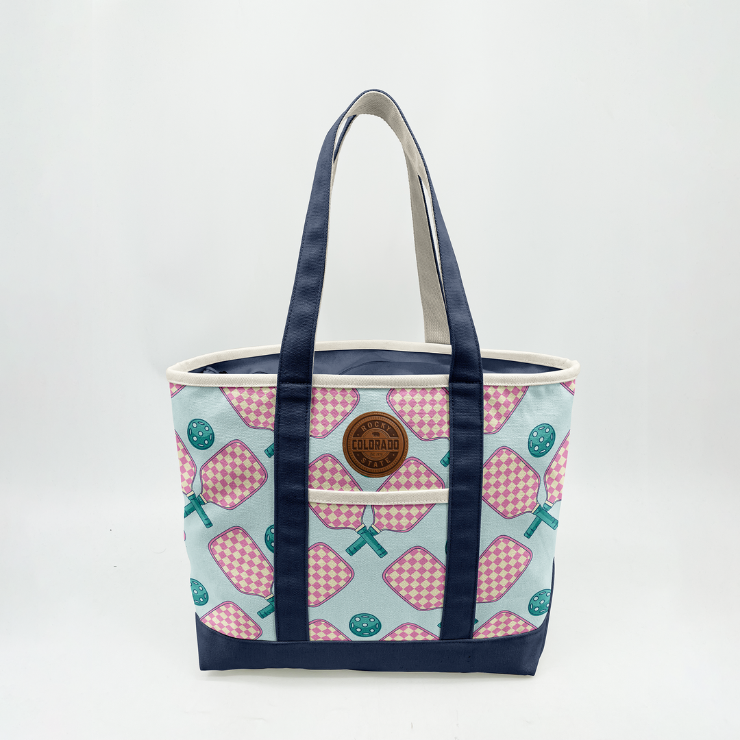 Colorado Patch Canvas Printed Tote Bag with Pickleball Pattern for Sport Travel
