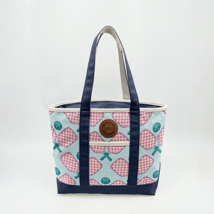 Colorado Patch Canvas Printed Tote Bag with Pickleball Pattern for Sport Travel