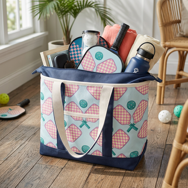 Retro Pickleball Paddle Canvas Tote Bag – Checkerboard Sports Carryall