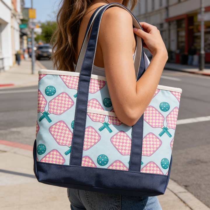 Retro Pickleball Paddle Canvas Tote Bag – Checkerboard Sports Carryall