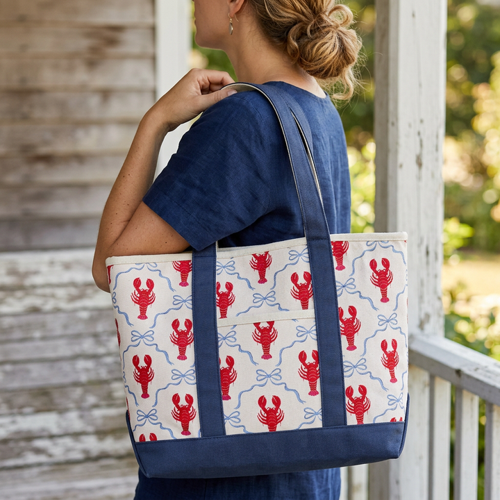 Coastal Lobster Canvas Tote Bag – Nautical Seafood Market Carryall
