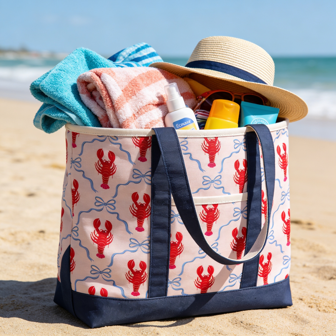 Coastal Lobster Canvas Tote Bag – Nautical Seafood Market Carryall