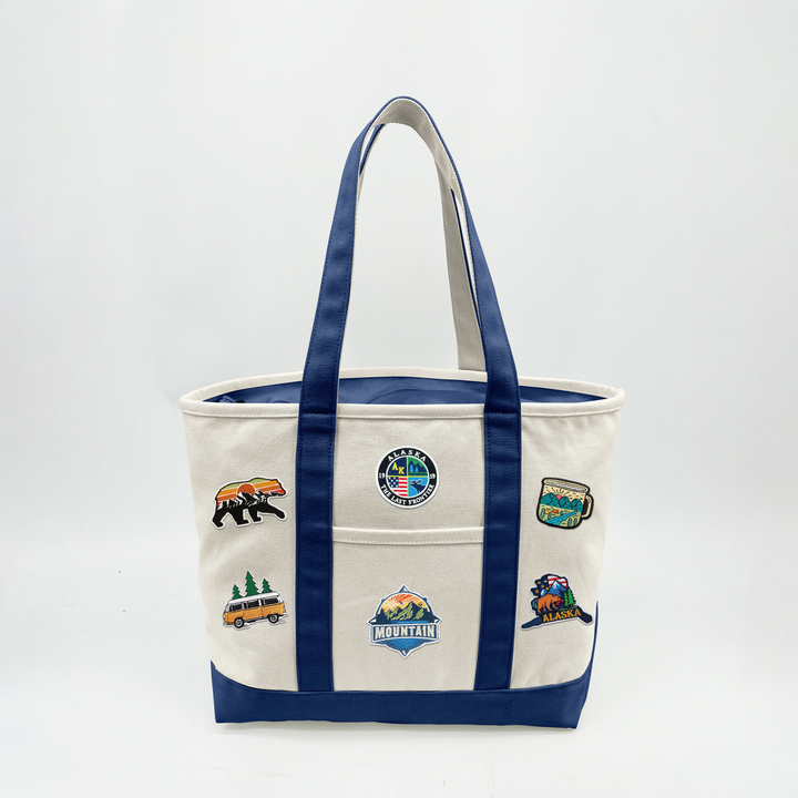 Alaska Adventure Patch Canvas Tote Bag – Outdoor Travel Graphic Carryall