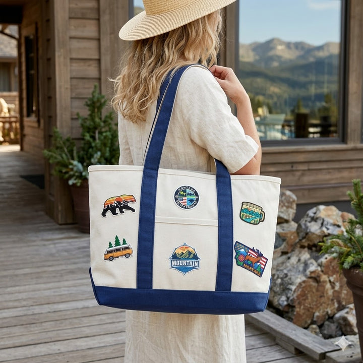 Montana Adventure Patch Canvas Tote Bag – Big Sky Travel Graphic Carryall