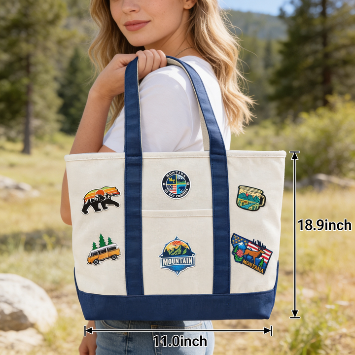 Montana Adventure Patch Canvas Tote Bag – Big Sky Travel Graphic Carryall