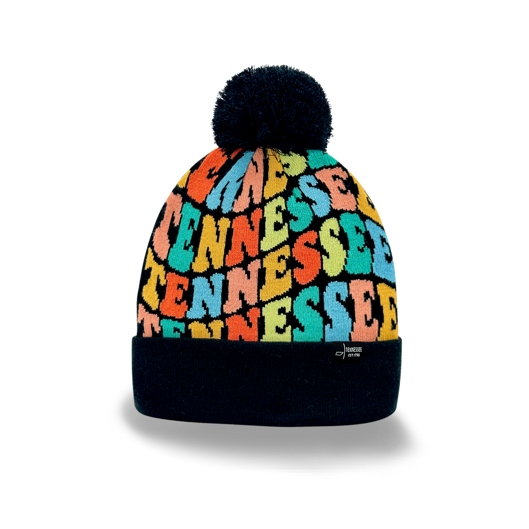 TENNESSEE Colorful Knit Pom Pom Beanie - Retro Winter Warm Hat