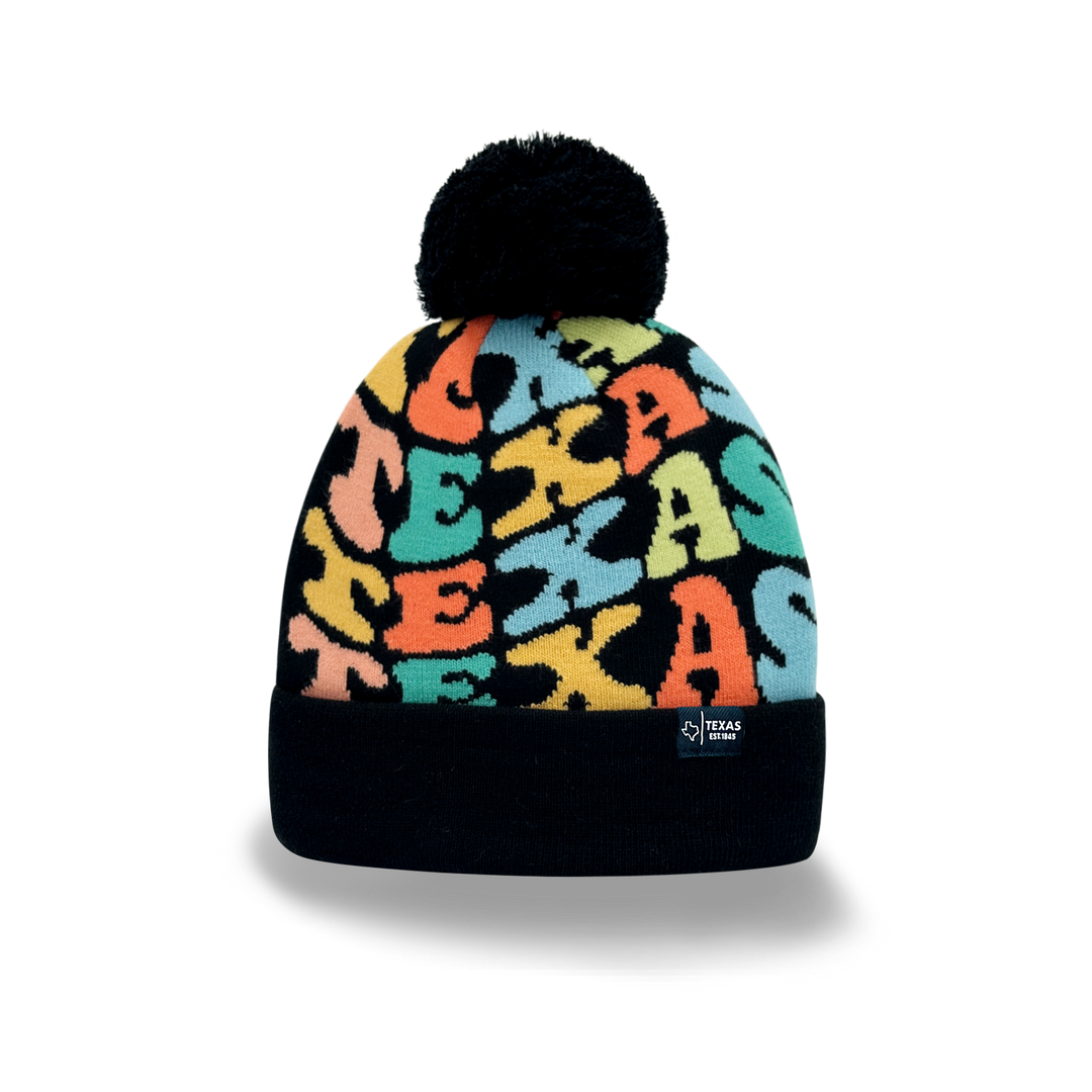 TEXAS Colorful Knit Pom Pom Beanie - Retro Winter Warm Hat