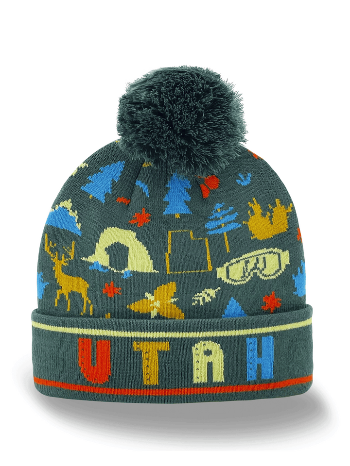 Utah State Knit Beanie Hat with Pom Pom | Winter Outdoor Travel Souvenir Gift