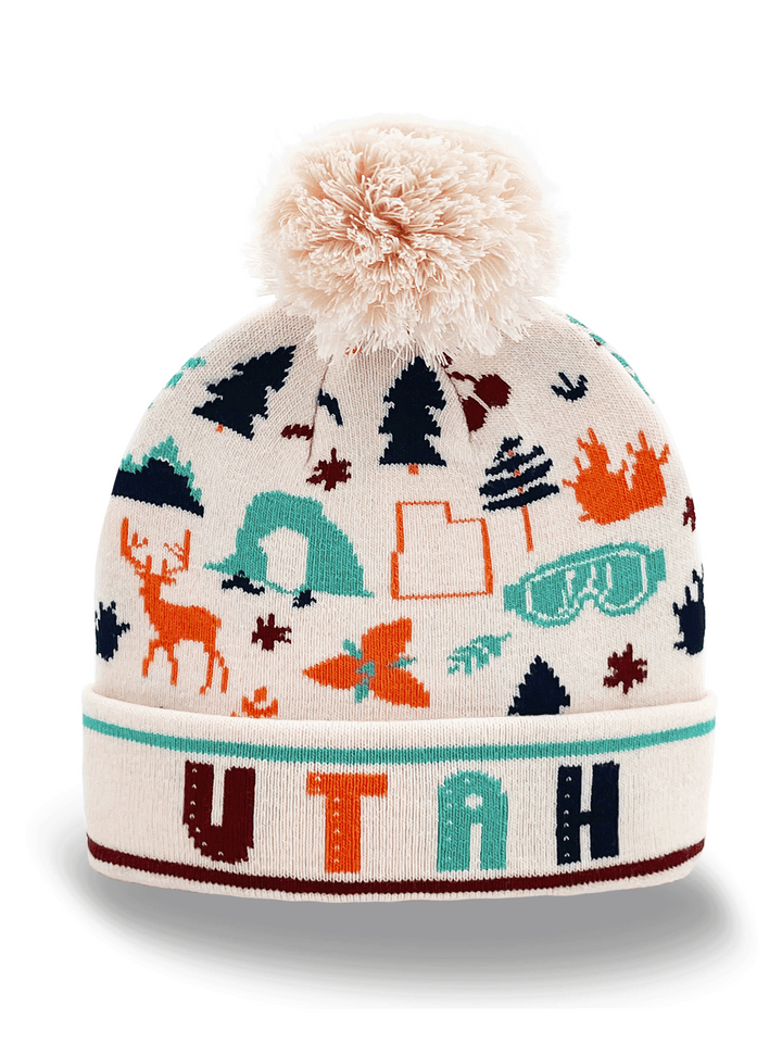 Utah State Knit Beanie Hat with Pom Pom | Winter Outdoor Travel Souvenir Gift