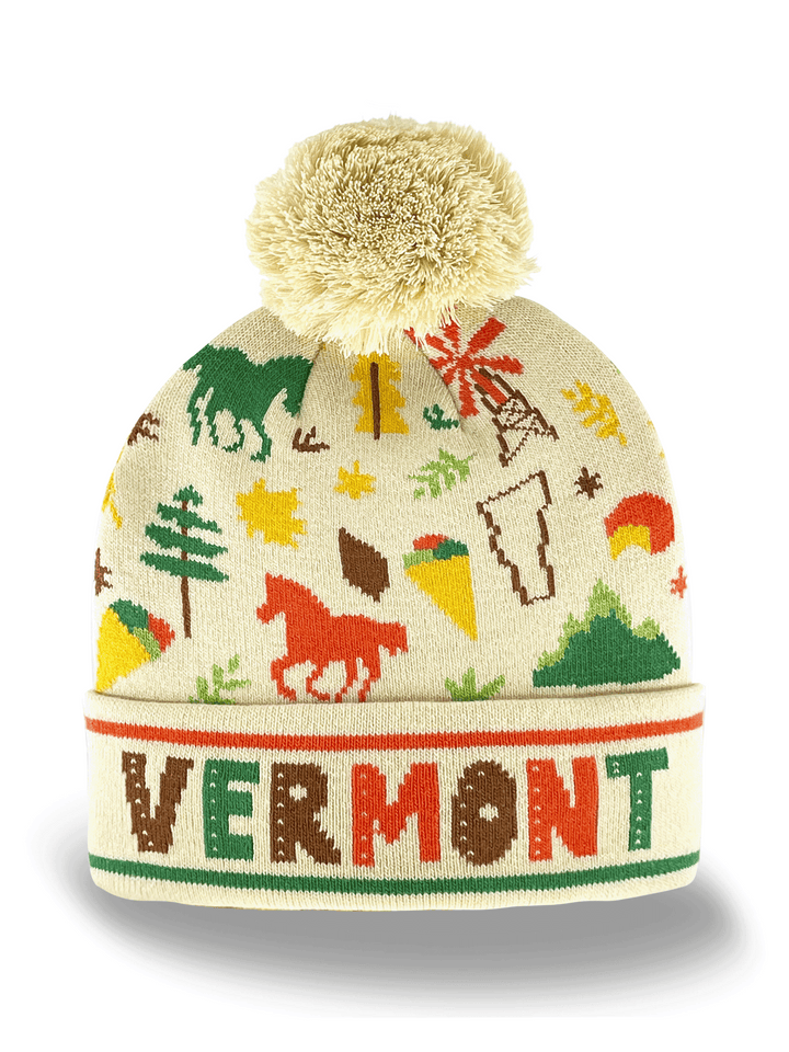 Vermont Knit Beanie Winter Hat with Pom Pom | Green Mountain State Souvenir