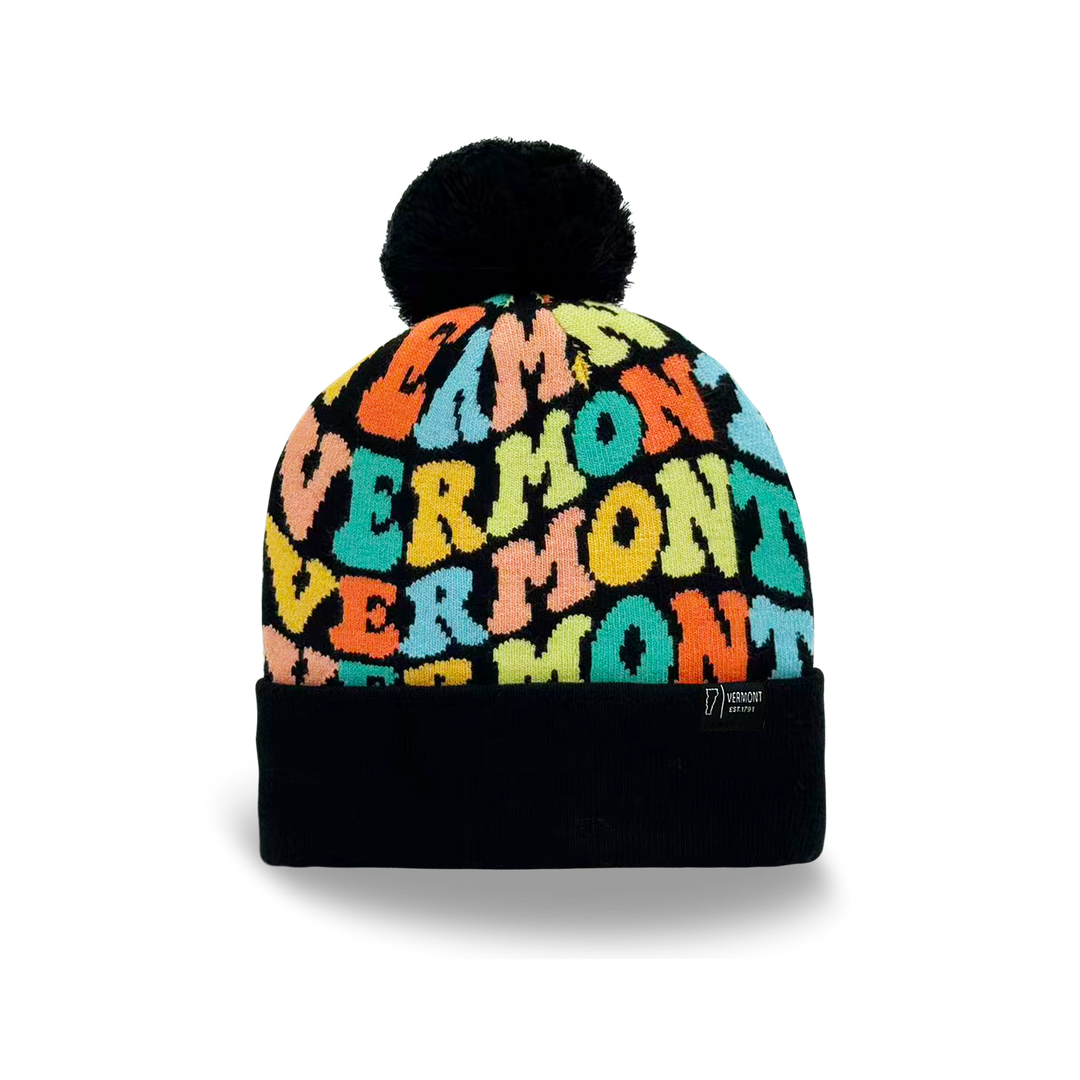 Vermont Colorful Letter Beanie Winter Knit Hat with Pom Pom for Cold Weather