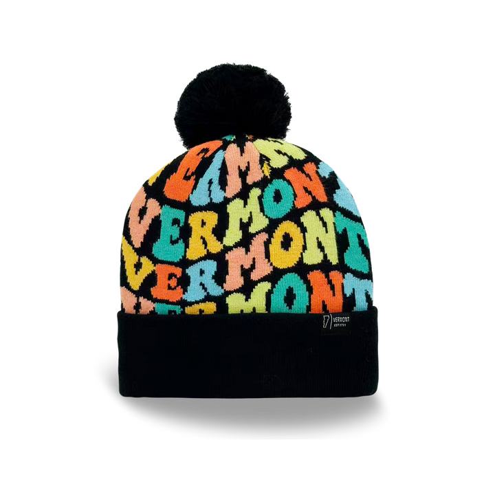 Vermont Colorful Letter Beanie Winter Knit Hat with Pom Pom for Cold Weather