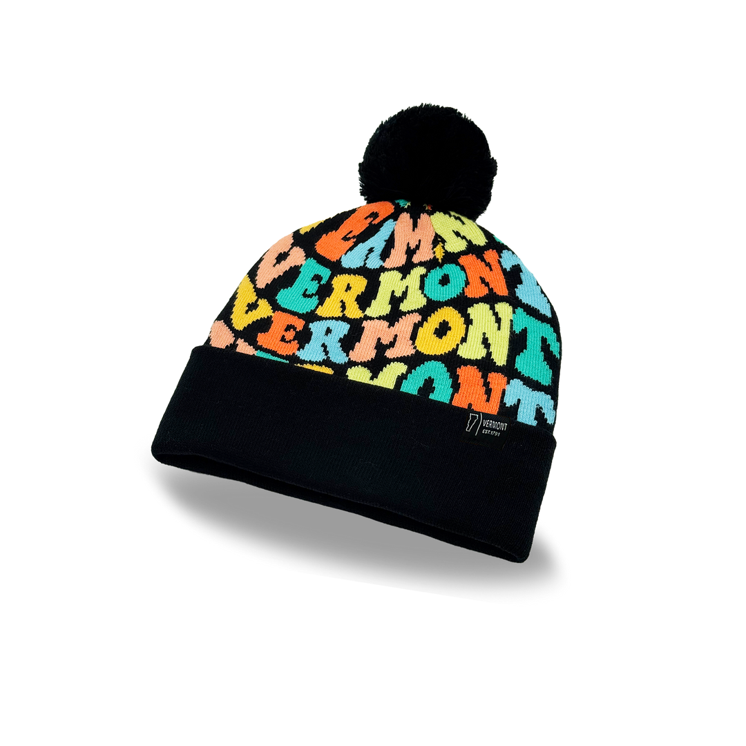 Vermont Colorful Letter Beanie Winter Knit Hat with Pom Pom for Cold Weather