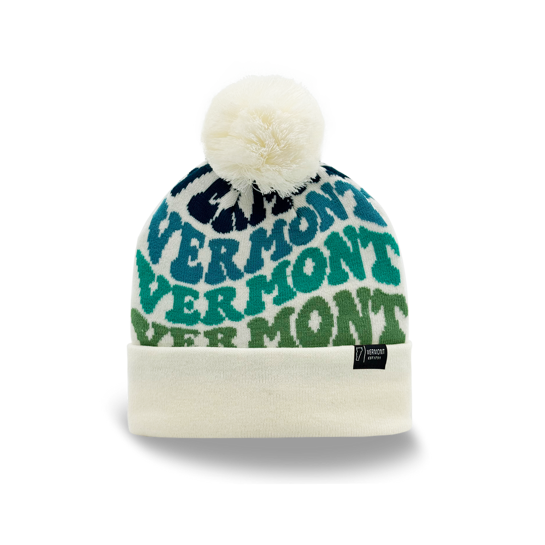 Vermont Colorful Letter Beanie Winter Knit Hat with Pom Pom for Cold Weather