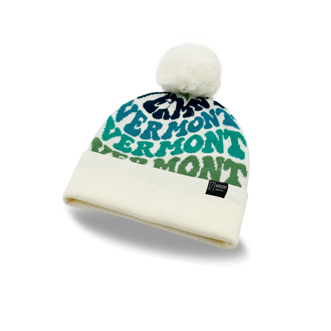 Vermont Colorful Letter Beanie Winter Knit Hat with Pom Pom for Cold Weather