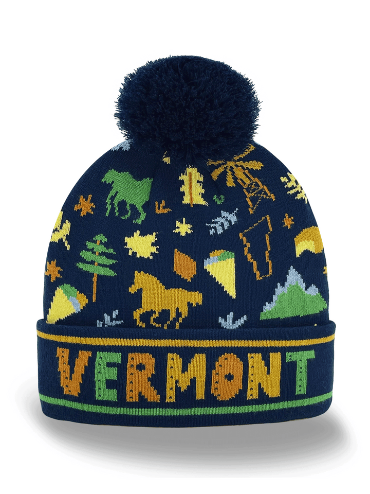 Vermont Knit Beanie Winter Hat with Pom Pom | Green Mountain State Souvenir