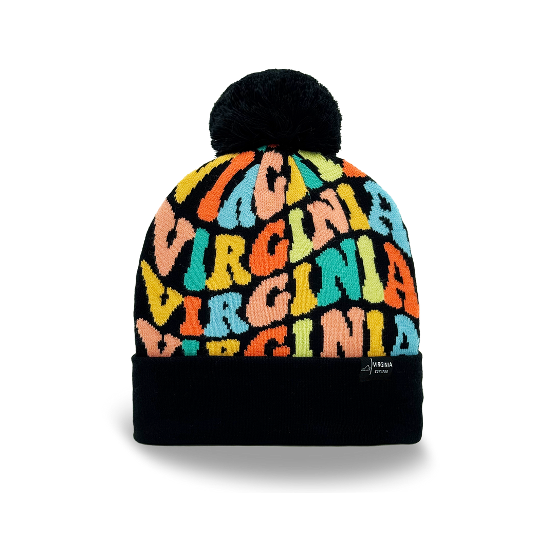Virginia Colorful Letter Beanie Winter Knit Hat with Pom Pom for Cold Weather