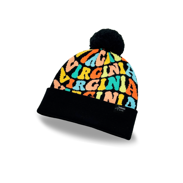 Virginia Colorful Letter Beanie Winter Knit Hat with Pom Pom for Cold Weather