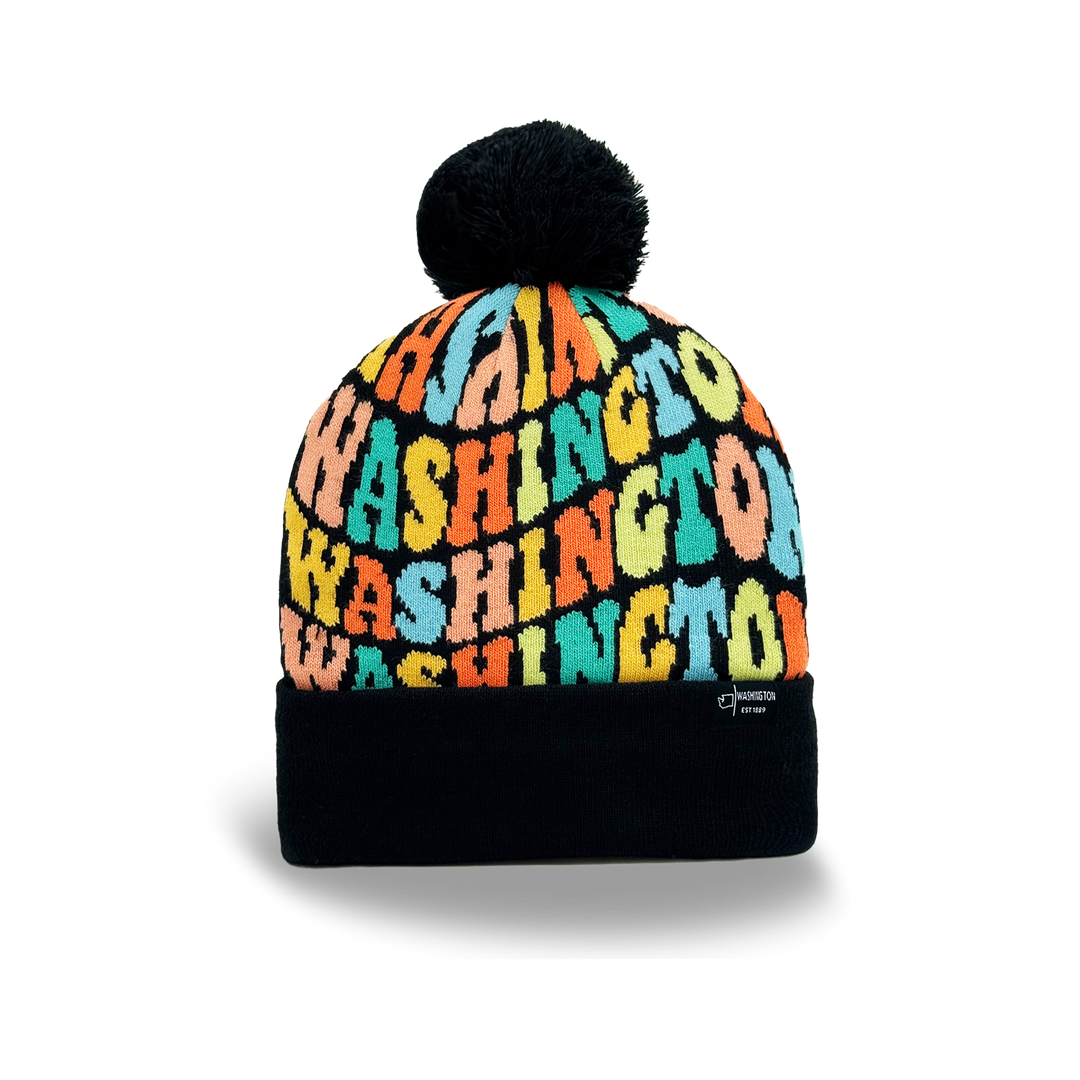 Washington Colorful Letter Beanie Winter Knit Hat with Pom Pom for Cold Weather