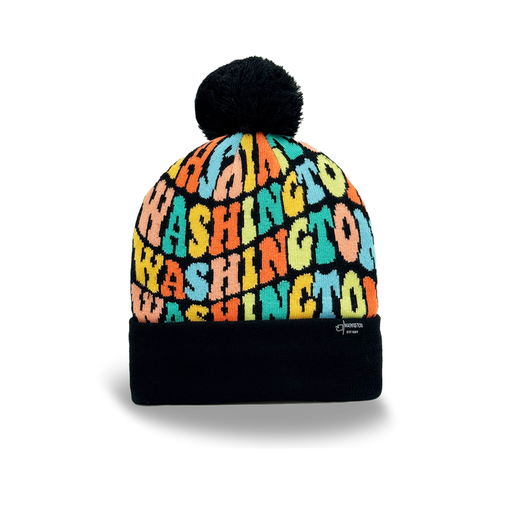 Washington Colorful Letter Beanie Winter Knit Hat with Pom Pom for Cold Weather