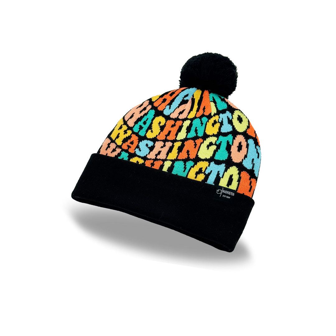 Washington Colorful Letter Beanie Winter Knit Hat with Pom Pom for Cold Weather