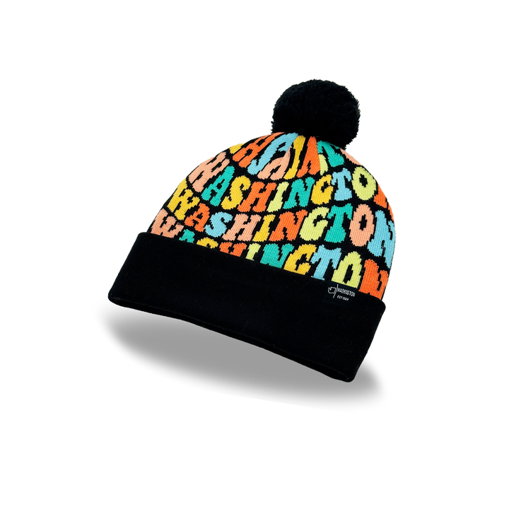 Washington Colorful Letter Beanie Winter Knit Hat with Pom Pom for Cold Weather