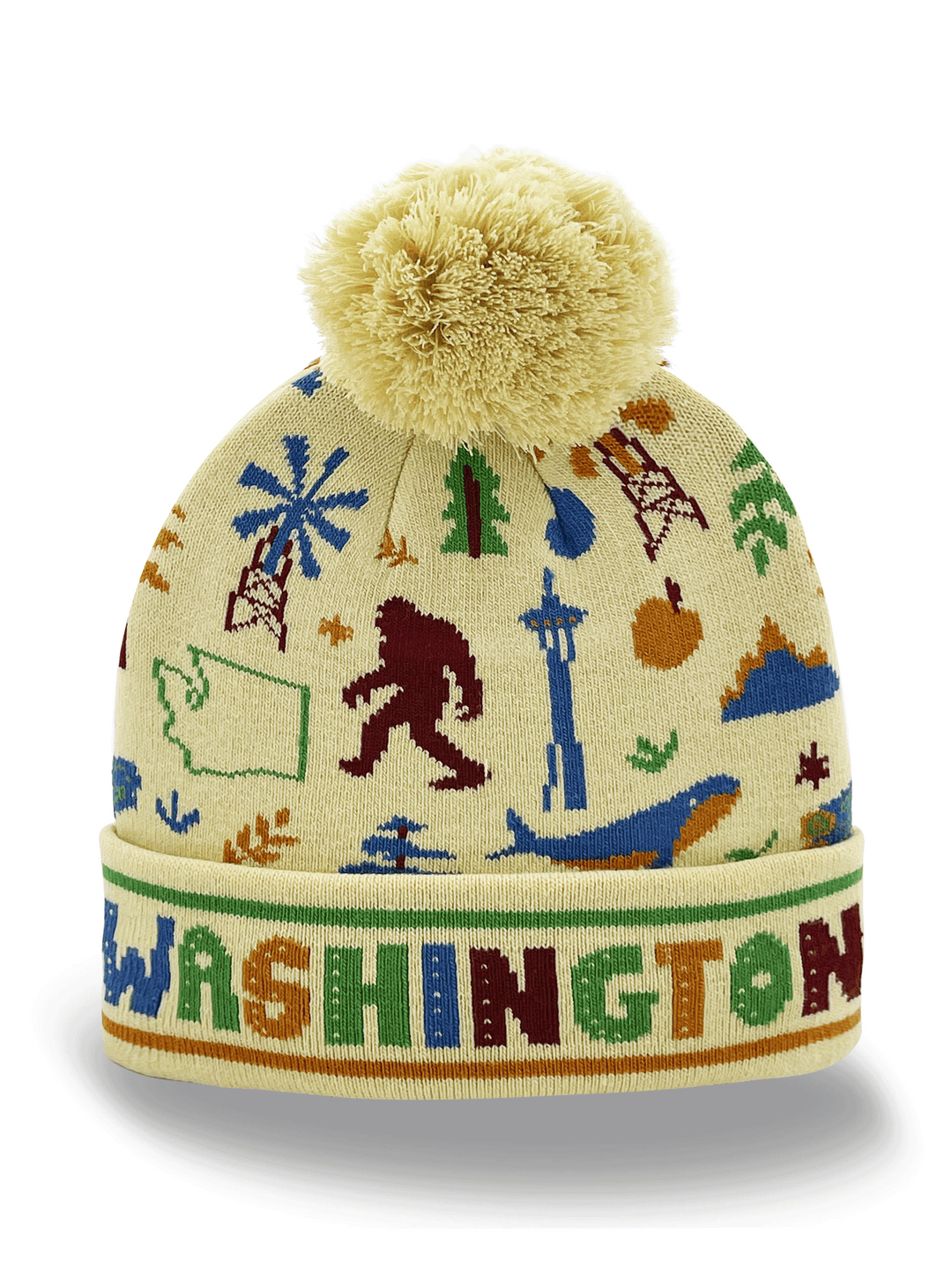 Washington State Knit Beanie Hat Pom Pom | Outdoors Bigfoot Souvenir Winter Gift
