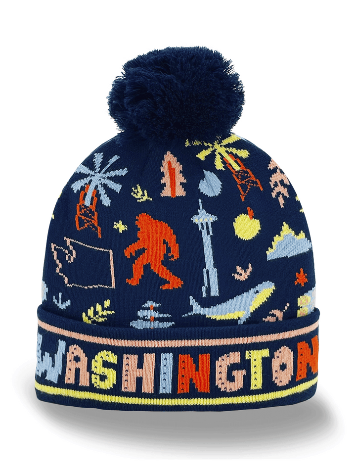 Washington State Knit Beanie Hat Pom Pom | Outdoors Bigfoot Souvenir Winter Gift