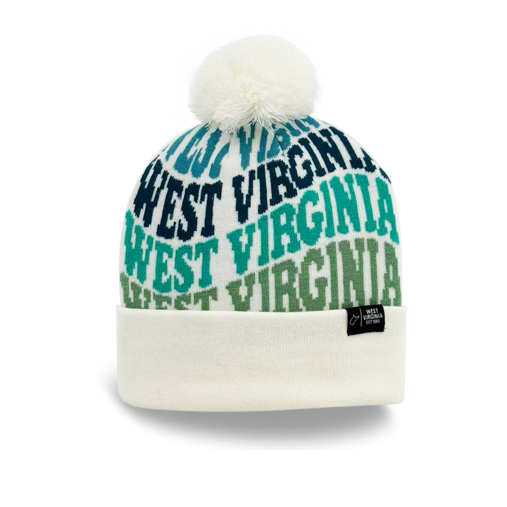West Virginia Colorful Letter Knit Beanie – Retro Pom Pom Winter Hat with Bold Typography