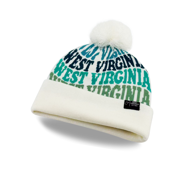 West Virginia Colorful Letter Knit Beanie – Retro Pom Pom Winter Hat with Bold Typography