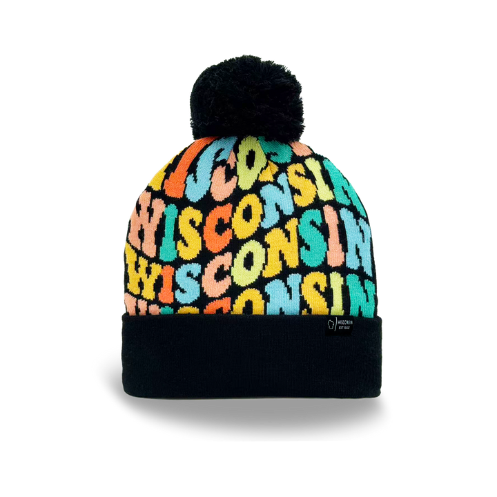 Wisconsin Colorful Letter Beanie Winter Knit Hat with Pom Pom for Cold Weather