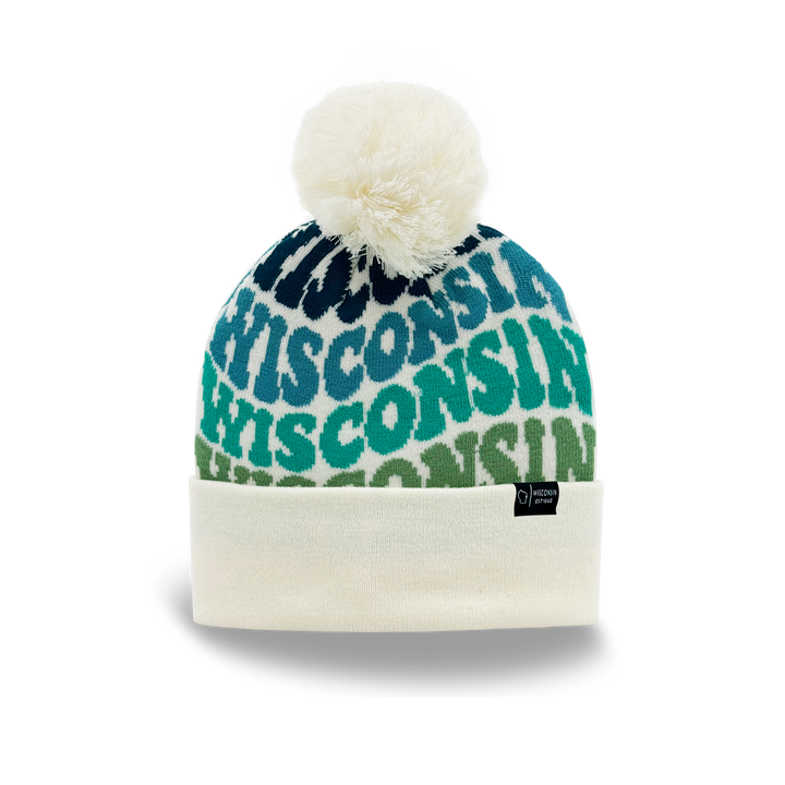 Wisconsin Colorful Letter Beanie Winter Knit Hat with Pom Pom for Cold Weather
