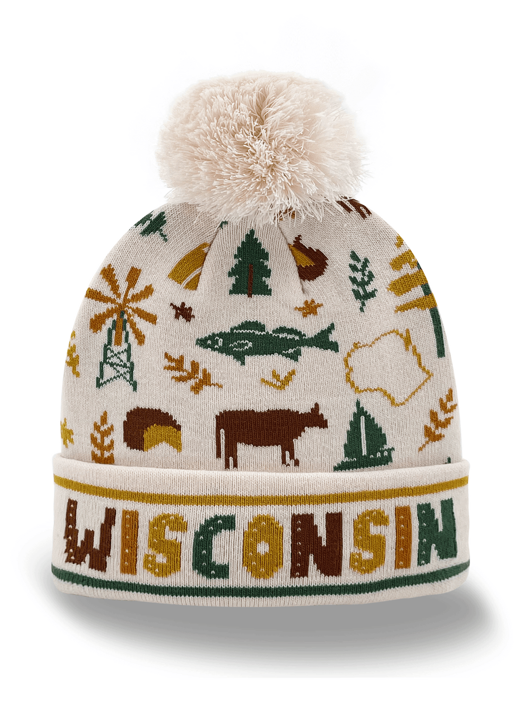 Wisconsin State Knit Beanie Winter Hat with Pom Pom for Men Women Outdoor Travel