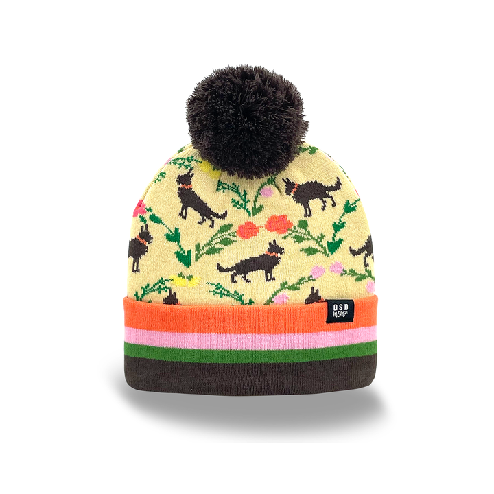 German Shepherd Dog Pom Pom Knit Beanie, Outdoor Warm Winter Hat for Pet Lovers