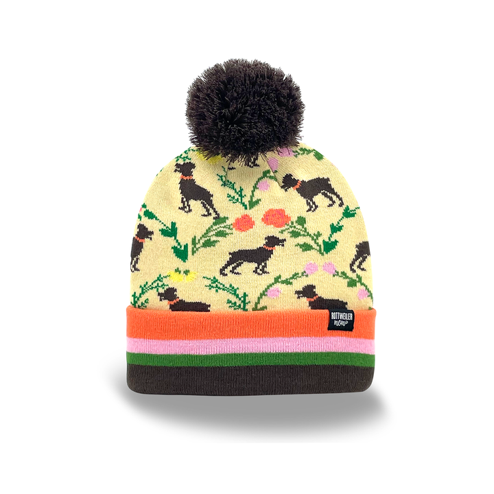 Colorful Rottweiler Dog Knit Beanie with Pom Pom, Fashion Winter Cap