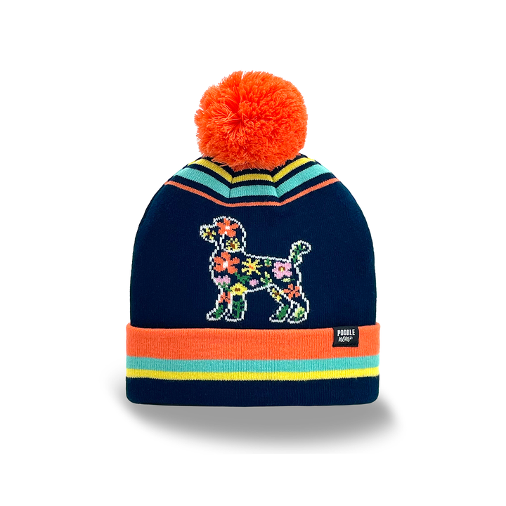 Poodle Dog Floral Pom Pom Knit Beanie, Outdoor Warm Winter Hat for Pet Lovers