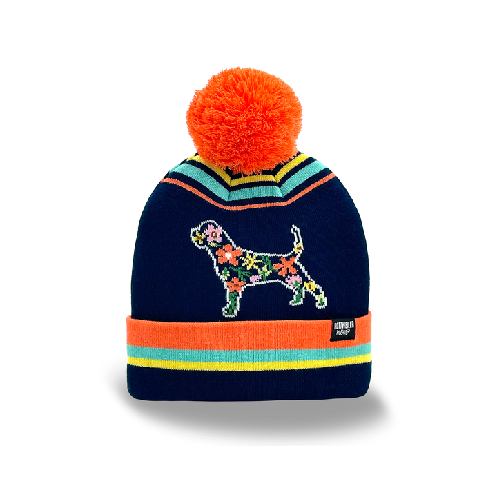 Rottweiler Dog Floral Pom Pom Knit Beanie, Outdoor Warm Winter Hat for Pet Lovers