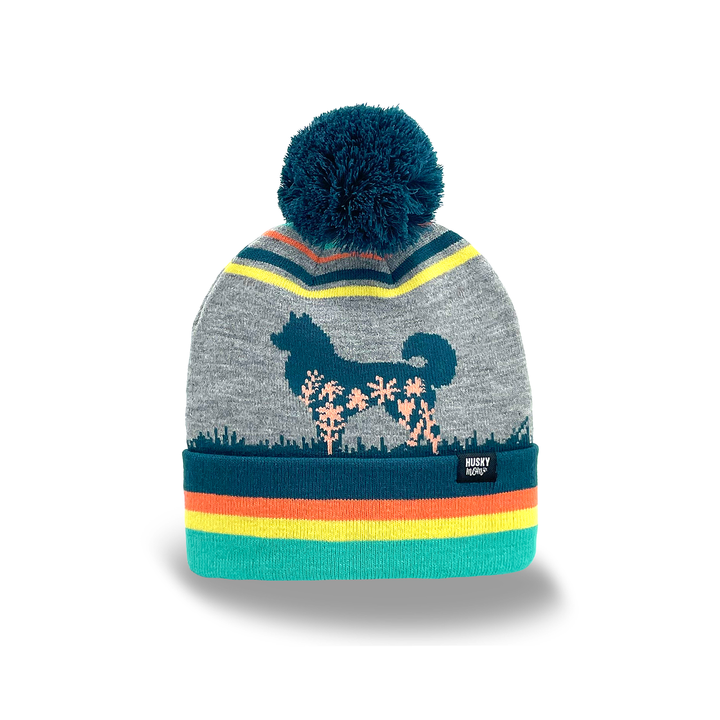 Husky Dog Pom Pom Knit Beanie, Outdoor Warm Winter Hat for Pet Lovers