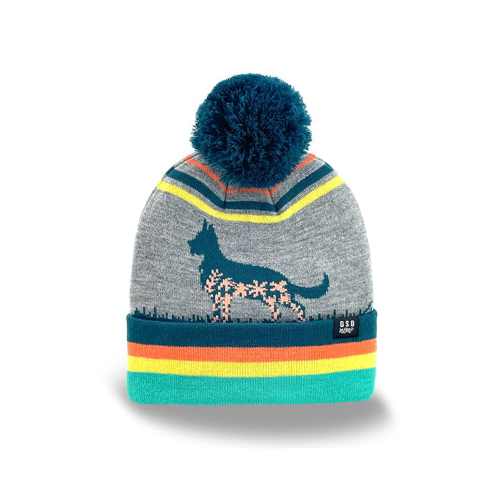 German Shepherd Dog Design Knit Beanie with Pom Pom, Fashion Winter Hat Unisex