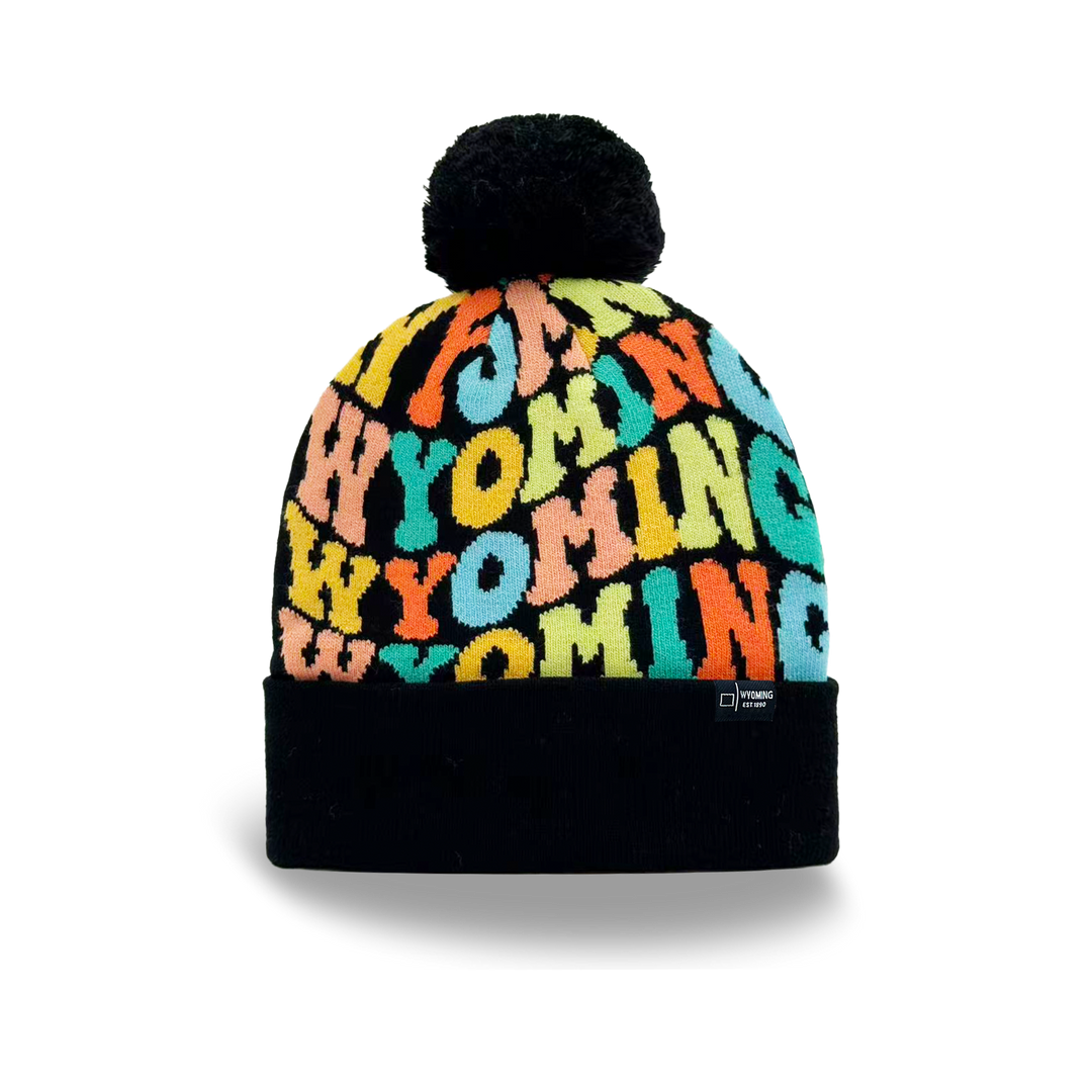 Wyoming Colorful Letter Beanie Winter Knit Hat with Pom Pom for Cold Weather