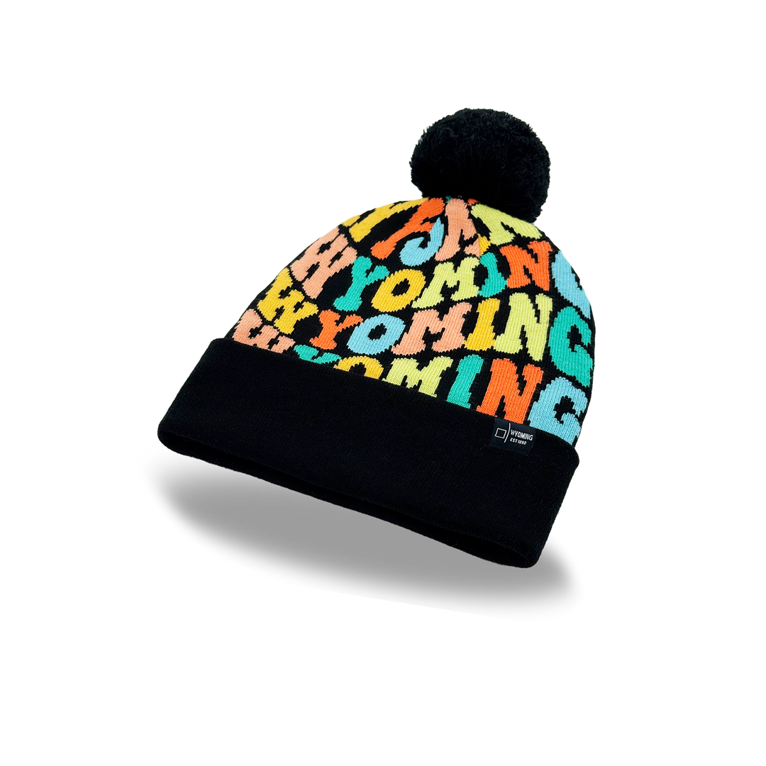Wyoming Colorful Letter Beanie Winter Knit Hat with Pom Pom for Cold Weather