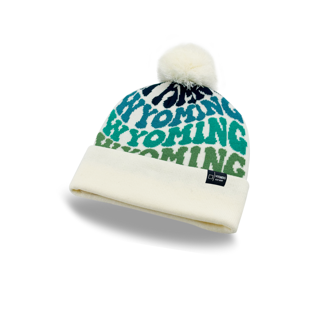 Wyoming Colorful Letter Beanie Winter Knit Hat with Pom Pom for Cold Weather