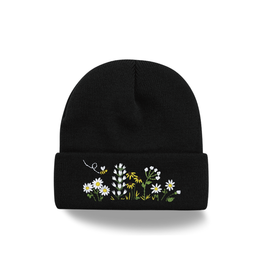 Daisy Bee Embroidered Beanie | Wildflower Garden Knit Hat