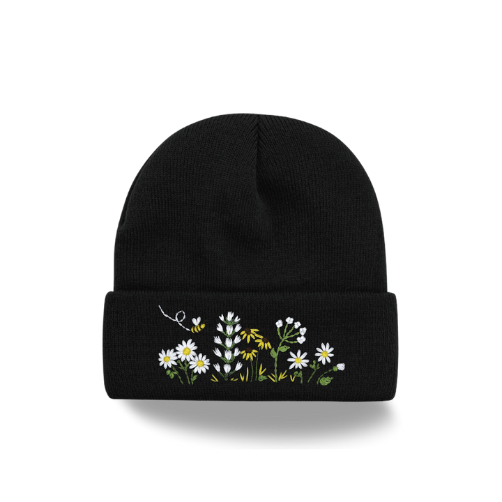 Daisy Bee Embroidered Beanie | Wildflower Garden Knit Hat