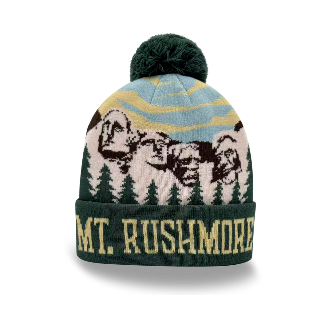 Mt. Rushmore Pom Pom Beanie Hat – South Dakota Souvenir Winter Knit Cap
