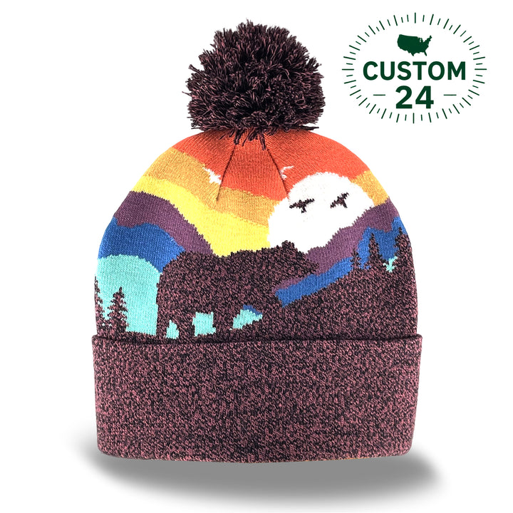 Kid Bear Pom Beanie Warm Winter Knit Hat for Outdoor Adventure
