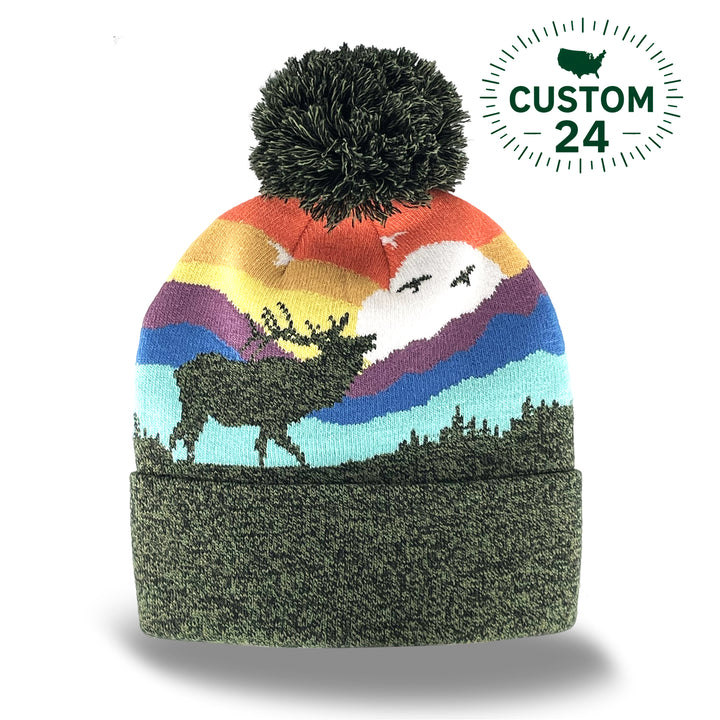 Kid Elk Pom Beanie Warm Winter Knit Hat for Outdoor Adventure