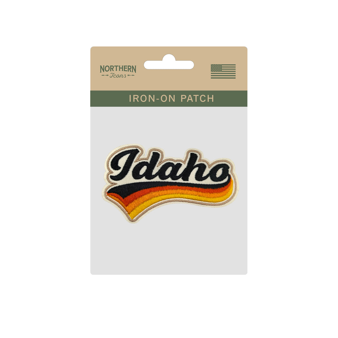 Idaho Retro Script Embroidered Iron-On Patch | Vintage State Name Travel Souvenir Applique for Jackets, Hats & Backpacks