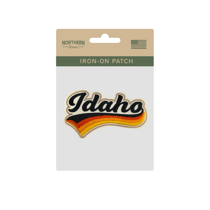Idaho Retro Script Embroidered Iron-On Patch | Vintage State Name Travel Souvenir Applique for Jackets, Hats & Backpacks